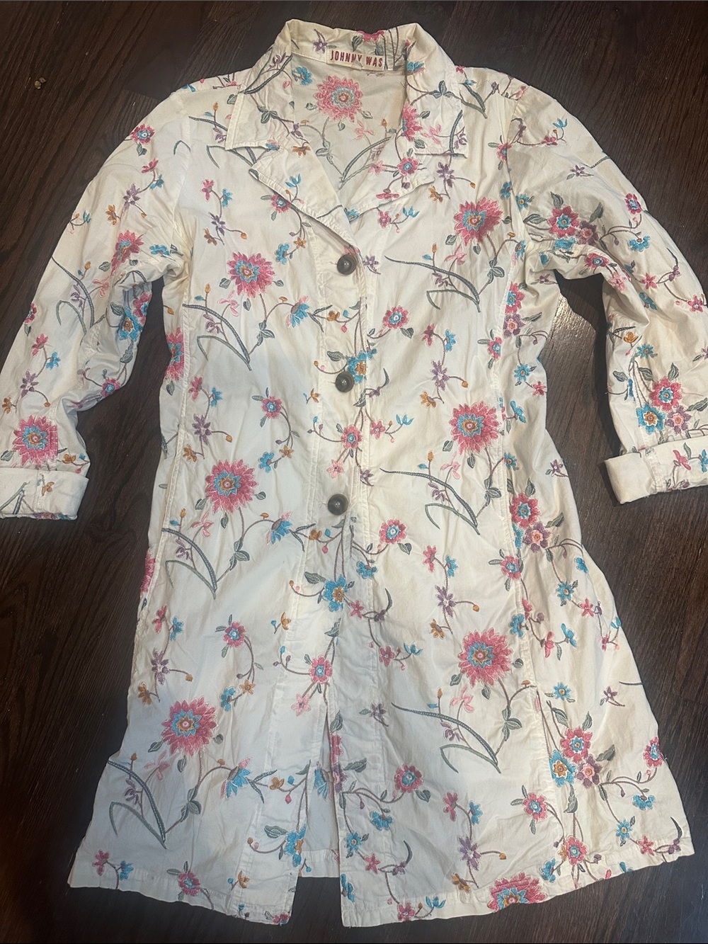 JOHNNY WAS FLORAL COTTON EMBROIDERED JACKET